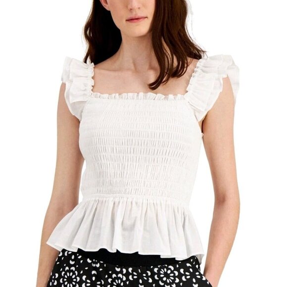 NEW INC INTERNATIONAL CONCEPTS WHITE SMOCKED BLOUSE LARGE - Picture 1 of 7